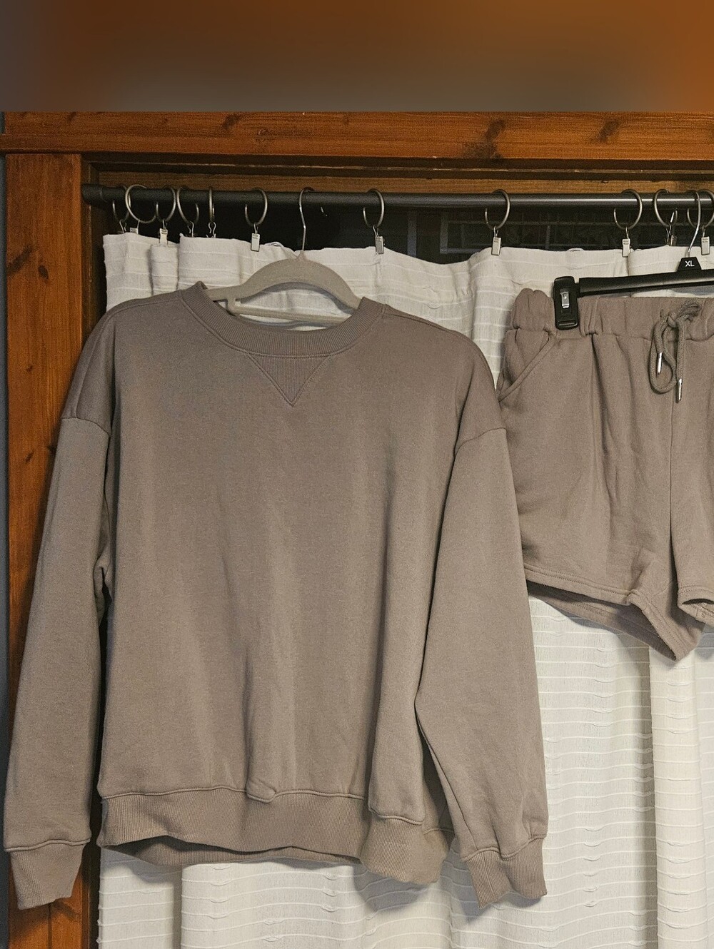 Zenana Taupe Crewneck Sweatshirt & Shorts